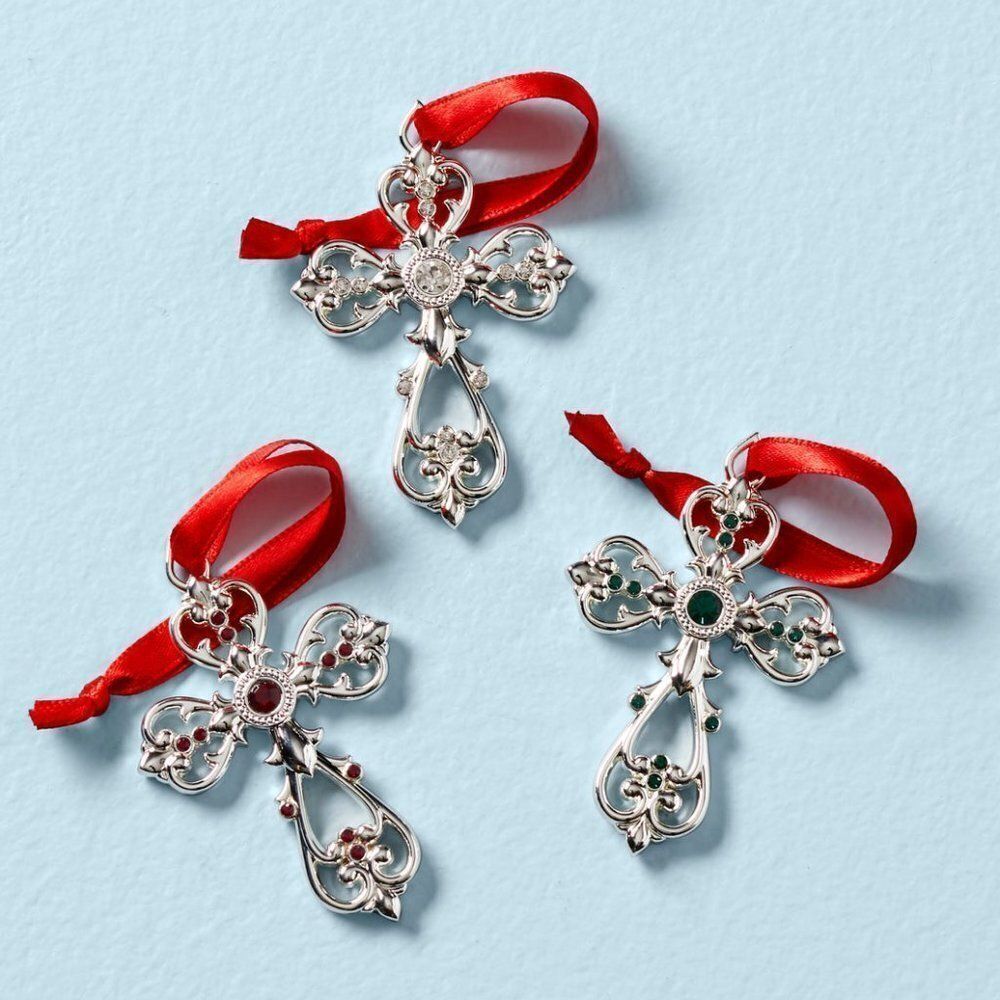 Lenox Mini 3-Piece Cross Silverplate Ornament Set